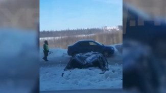 В Новом Уренгое помяли машину, скинув на нее снег с крыши. ВИДЕО