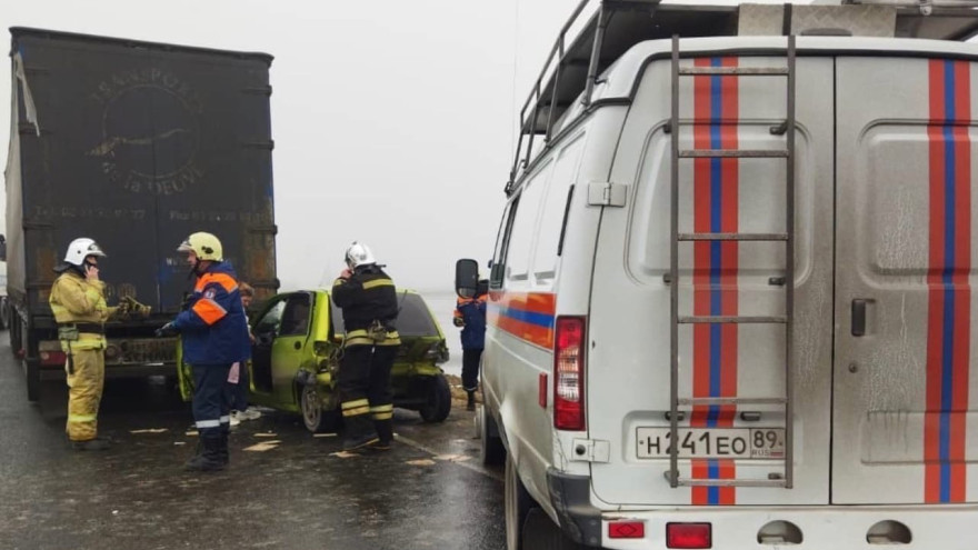 Грузовик и 2 легковых автомобиля попали в ДТП на трассе Сургут-Салехард