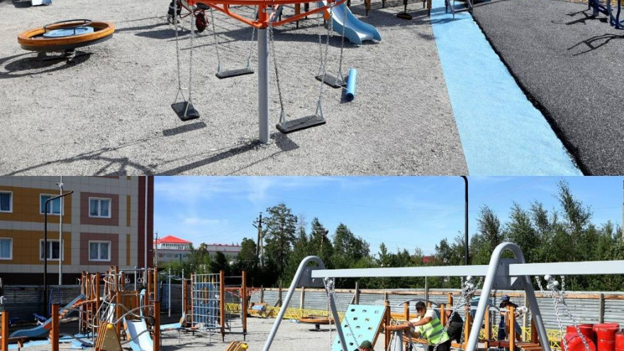 В Муравленко устанавливают детскую площадку, о которой губернатора попросил участник СВО